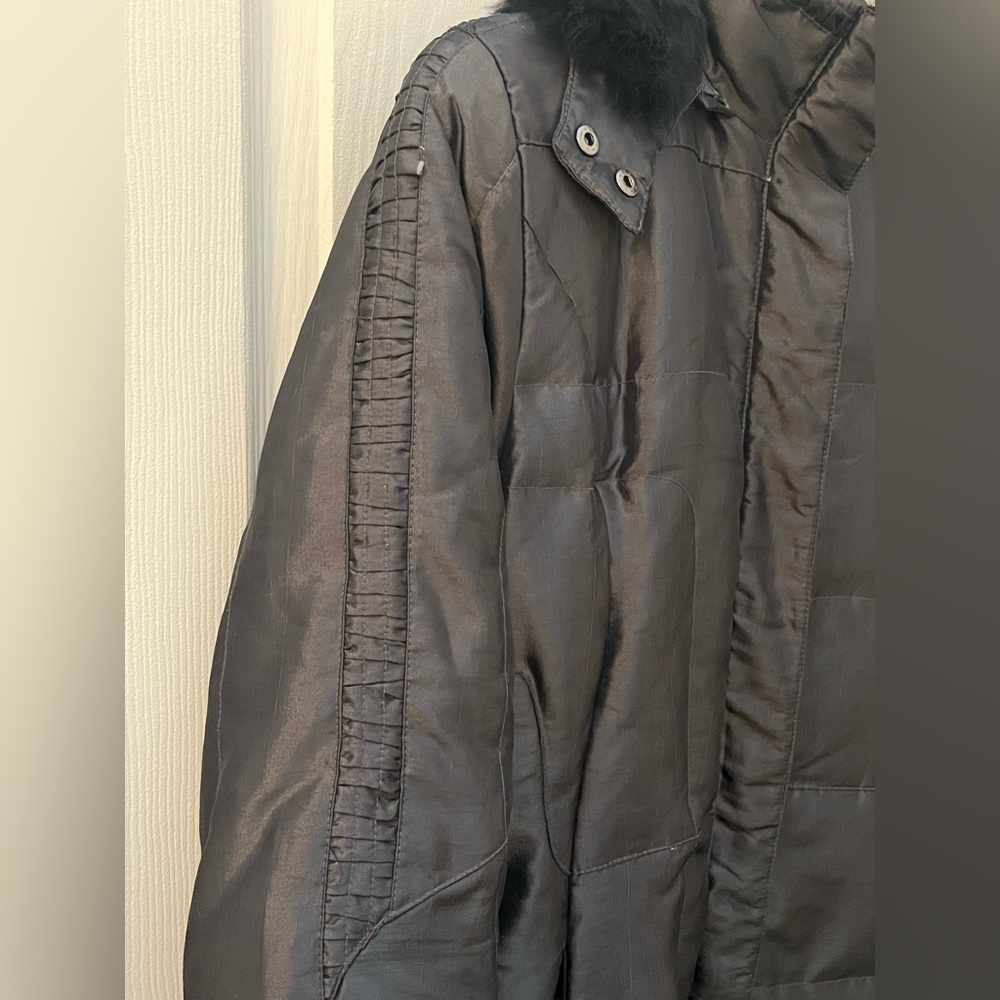 M Collection Dark Puffer Coat with Fur Trim - Picture 3 of 13